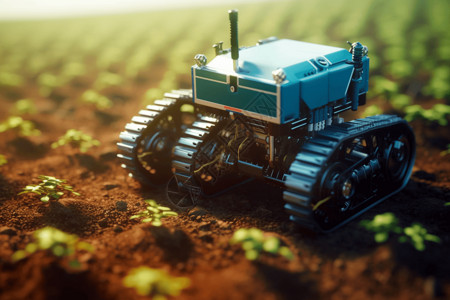 农业机器人在田间播种背景图片