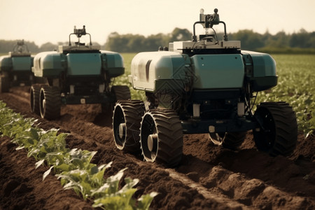 农业机器人在田间执行耕作任务背景图片
