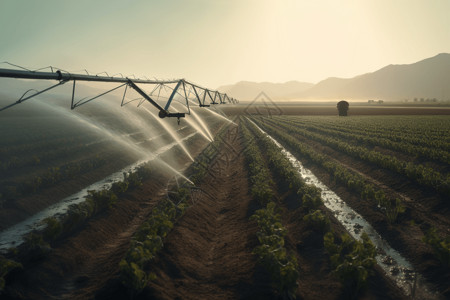 农作物肥料机械臂喷水的特写镜头设计图片