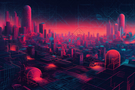 光效城市几何形状和图案的未来世界插画