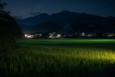 夜间远处的村庄背景图片