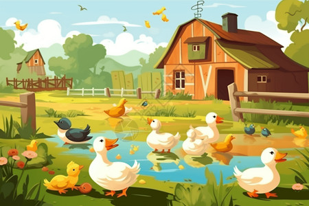 卡通鸭子农场风格图片