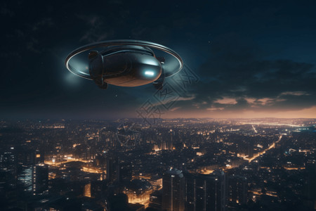城市夜景上的智能汽车创新高清图片素材