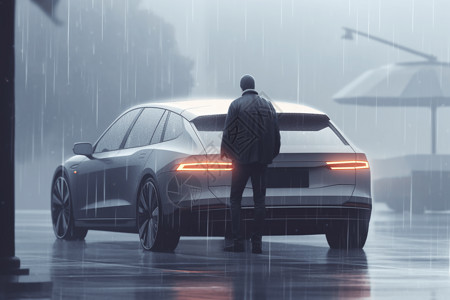 大雨下的自动驾驶汽车图片