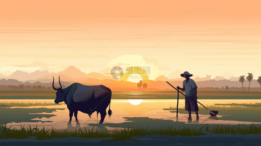 农民和水牛图片