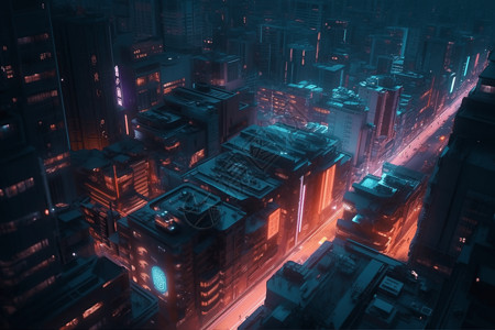 霓虹灯下的城市背景图片