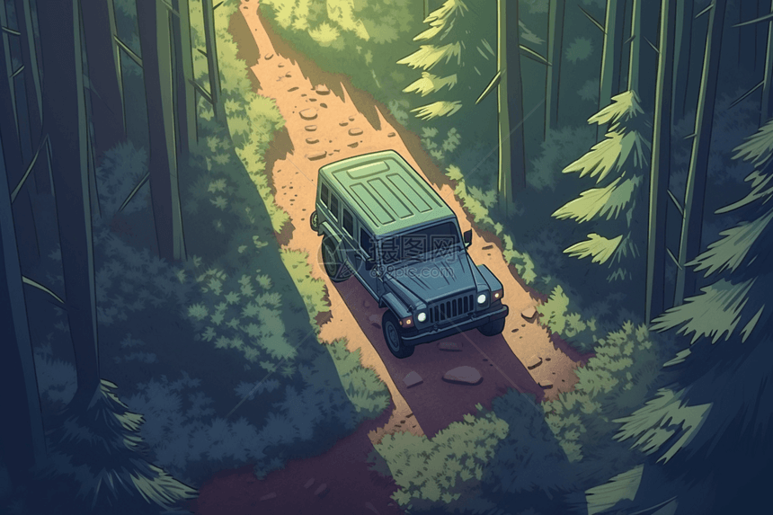 森林里的吉普车图片