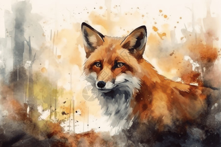 水墨手绘的狐狸图片