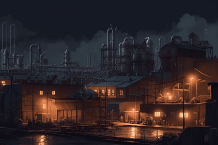 晚上的工业区背景图片