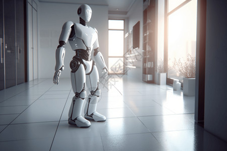 智能服装在房间行走的机器人背景