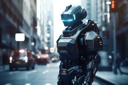 机器人巡逻街头的机器人背景