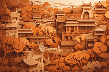 剪纸式平遥古城背景图片