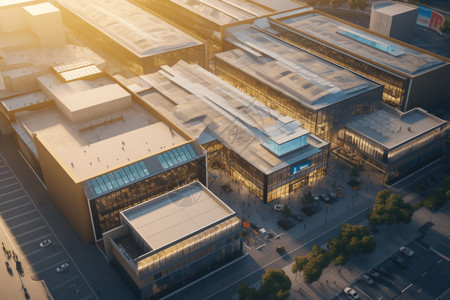 商场建筑鸟瞰3D渲染图背景图片