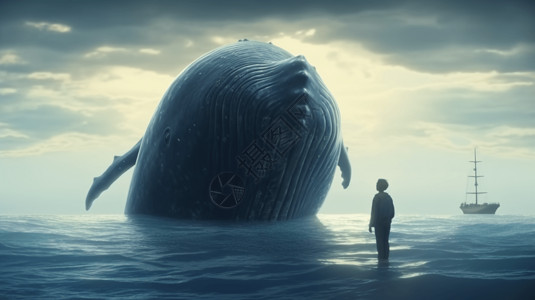 海面上的鲸鱼海面上的巨大蓝鲸插画