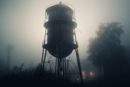 雾中的水塔背景图片