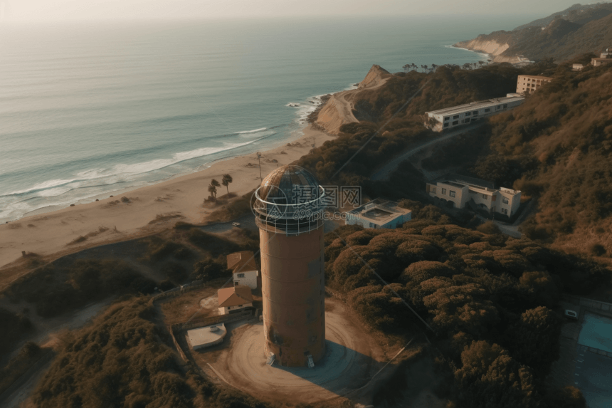 沿海而建的水塔图片