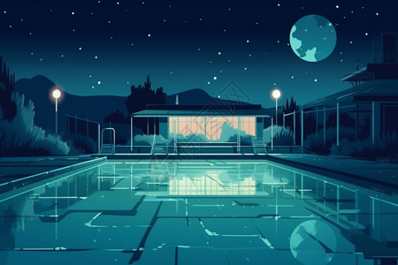 月光下的游泳池背景图片