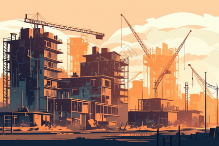 夕阳下的城市建设图片