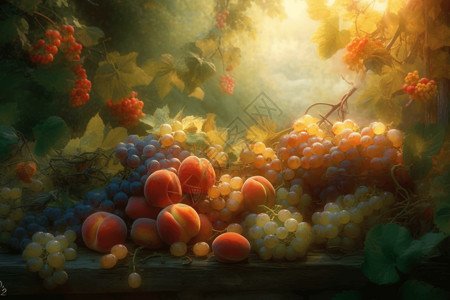 葡萄果园水果细节油画插画
