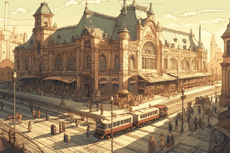 复古历史名城的火车站背景图片