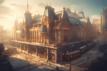 一座历史名城的火车站背景图片
