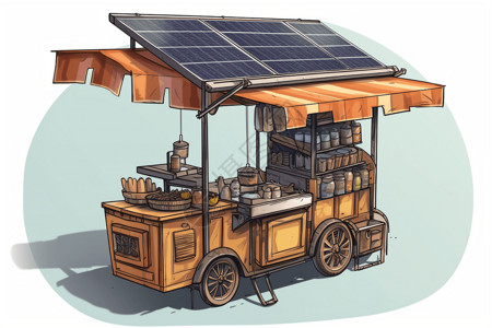 太阳能街头小卖车背景图片