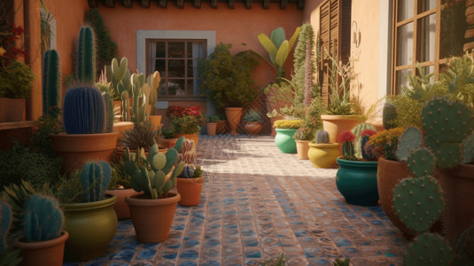 地中海风格的庭院背景图片