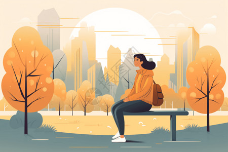 城市里的人坐在公园里等待的人插画
