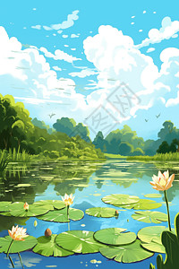 荷花池塘背景图片