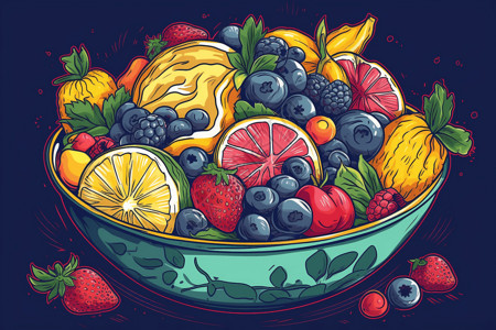 彩色水果沙拉插图背景图片