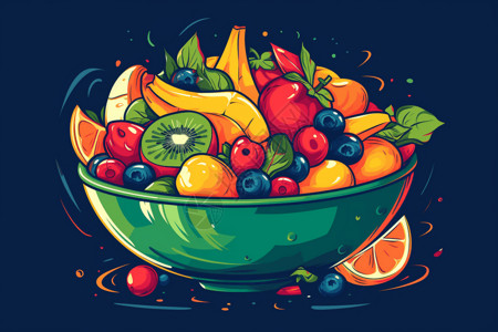 彩色水果沙拉插图背景图片