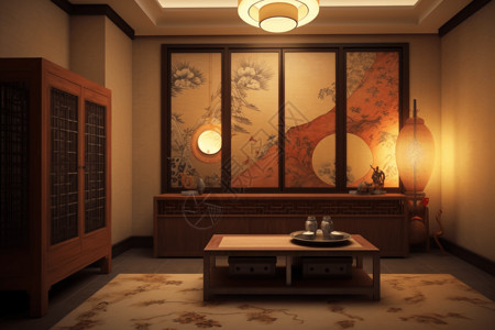 新中式风格的茶几设计背景图片