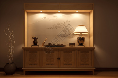 新中式风格的边柜设计背景图片
