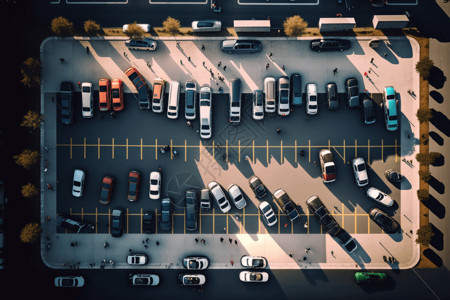 汽车停车位航拍停满汽车的停车位设计图片