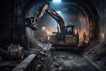机器工人城市市区下挖隧道设计图片