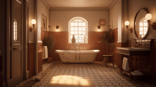 奢华欧式洗手间浴室场景渲染图设计图片