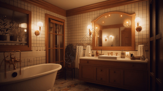 奢华欧式洗手间浴室场景3D设计图设计图片