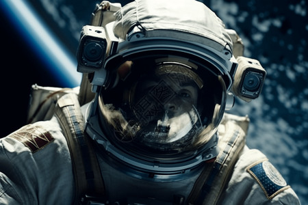 穿着宇航服的宇航员行走的太空背景图片