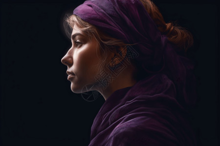 高清戴头巾的紫发美女背景图片