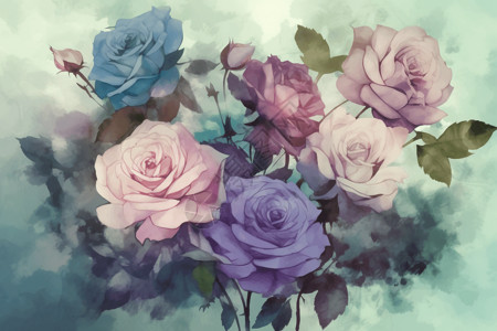 水彩玫瑰花背景图片