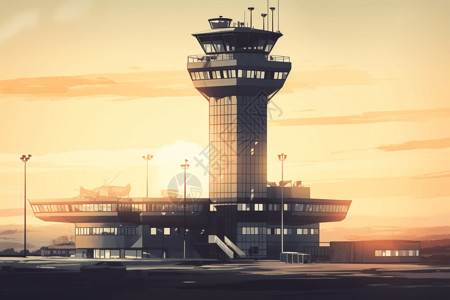 日出的机场控制塔图片