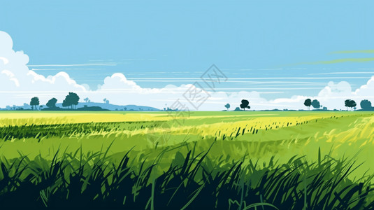 稻田和蓝天插图图片