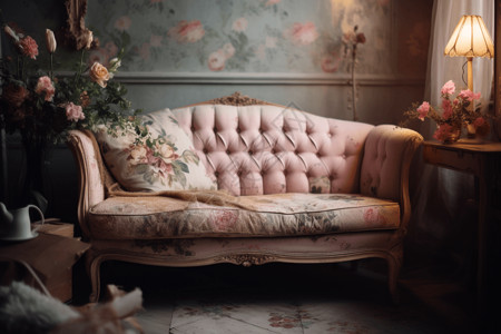 浪漫客厅花卉沙发的样式图设计图片