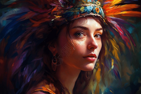 油画女性头饰背景图片