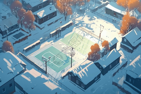冬季白雪皑皑的篮球场背景图片