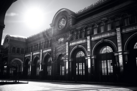 黑白质感火车站建筑图片