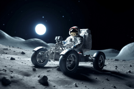 月球上的月球车中的宇航员背景图片