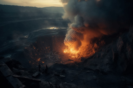 煤矿爆炸大火连绵危险高清图片素材