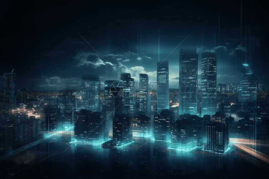 蓝色科技感智能城市图片