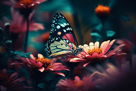 彩色花蝴蝶彩色蝴蝶落在花朵上背景